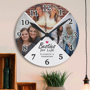 Besties voor het leven Modern Pink Heart Friends F Ronde Klok