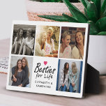 Besties voor Life Script Best Friends Fotocollage Fotoplaat<br><div class="desc">Vier je onbreekbare band met onze "Besties For Life" plaque! Met het hartverwarmende citaat "Besties voor het leven" in elegante zwart schrift typografie met een schattig heet roze hart icoon, is deze plaquette perfect voor het herdenken van uw speciale vriendschap. Personaliseer het met uw namen en een 5-foto collage van...</div>