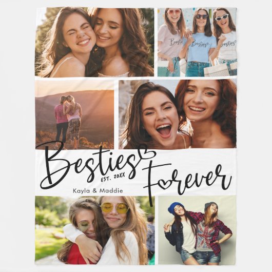 Besties voor ooit BFF Modern Script Photo Collage Fleece Deken (Voorkant)