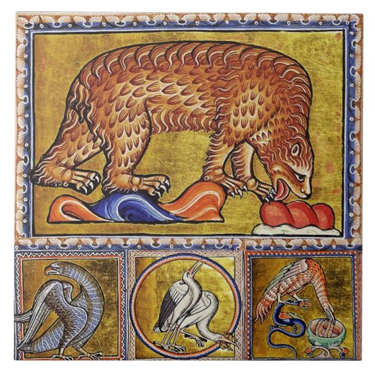 BESTIJDIGE WEEFSELS, BEER, BOSBOUWDIEREN TEGELTJE (Voorkant)