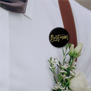 Bestman Bow Stropdas Goud Script Bachelor Party Br Ronde Button 5,7 Cm