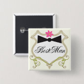 BestMan BowTie trouwbadges Vierkante Button 5,1 Cm (Voorkant /achterkant)