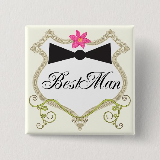 BestMan BowTie trouwbadges Vierkante Button 5,1 Cm (Voorkant)