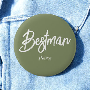 Bestman Saliegroen Witte Knop Ronde Button 5,7 Cm