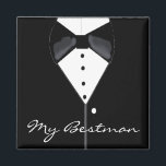 Bestman Wedding Tuxedo Magneet<br><div class="desc">Een stijlvolle zwarte strook met een zwarte gearceerde kom en een witte jurk shirt. Perfecte keepaard voor de bestman. Pas aan zoals gewenst.</div>