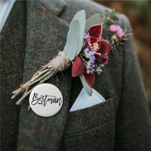 Bestman Zwart Borstel Script Bow Stropdas bruiloft Ronde Button 5,7 Cm