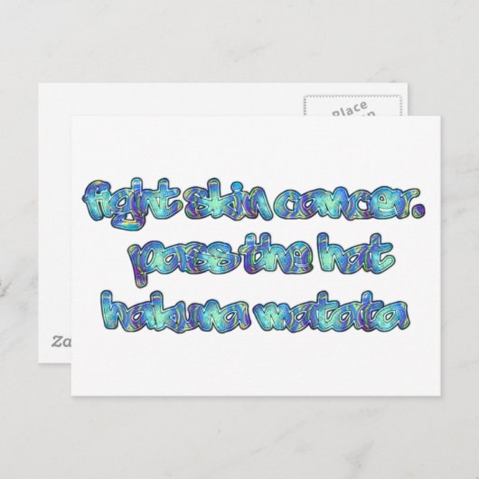 Bestrijd huidkanker, passeer het Pet, Hakuna Matat Briefkaart (Voorkant / Achterkant)