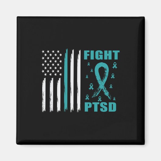 Bestrijd PTSS Blauwgroen lint en vlag Magneet (Voorkant)