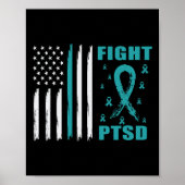 Bestrijd PTSS Blauwgroen lint en vlag Poster (Voorkant)