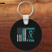 Bestrijd PTSS Blauwgroen lint en vlag Sleutelhanger (Voorkant)