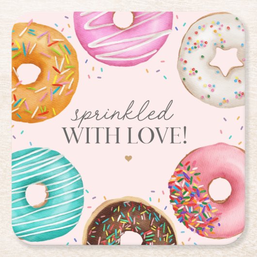 Bestrooid Donut Baby Sprinkle Party Tafeldecor Kartonnen Onderzetters (Voorkant)