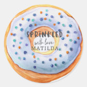 Bestrooid met liefde blauw donut baby shower ronde sticker (Voorkant)
