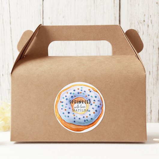 Bestrooid met liefde blauw donut baby shower ronde sticker