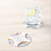 Bestrooid met liefde roze donut baby shower ronde kartonnen onderzetter (Insitu)