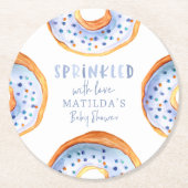 Bestrooid met liefde roze donut baby shower ronde kartonnen onderzetter (Voorkant)