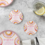 Bestrooid met liefde roze donut baby shower ronde kartonnen onderzetter<br><div class="desc">Bestrooid met liefde roze donut baby shower uitnodiging. Waterverf illustraties en handgeschreven tekst. Onderdeel van een collectie.</div>