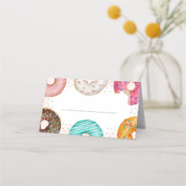 Bestrooide Donut Place Card Verjaardag of Baby sho Plaatskaartje