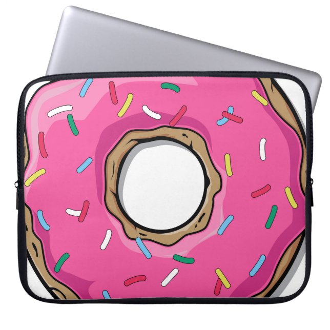Bestrooit de Roze Doughnut van de cartoon met Laptop Sleeve (Voorkant)