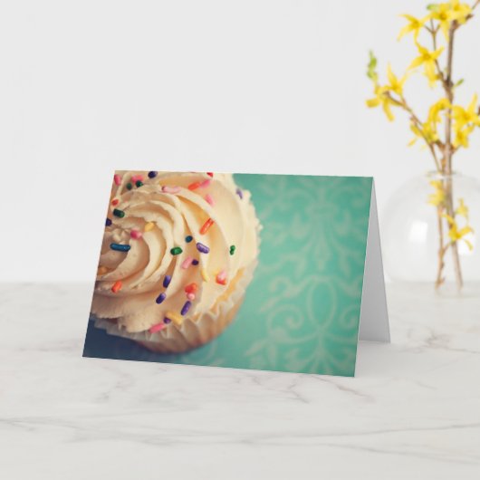 Bestrooit Wenskaart Cupcake Kaart (Gele Bloem)