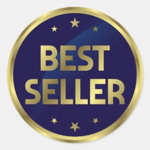 Bestseller Blauw en Goud Ronde Sticker