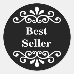 Bestseller in zwart en wit ronde sticker