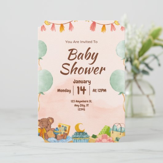 BESTSELLER! uitnodiging tot baby shower (Staand voorkant)
