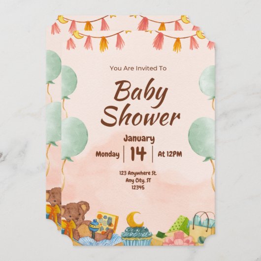 BESTSELLER! uitnodiging tot baby shower (Voorkant / Achterkant)