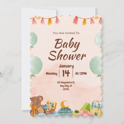 BESTSELLER! uitnodiging tot baby shower (Voorkant)