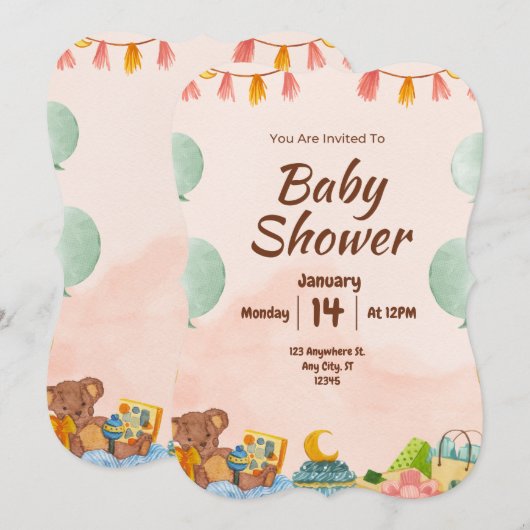 BESTSELLER! uitnodiging tot baby shower (Voorkant / Achterkant)