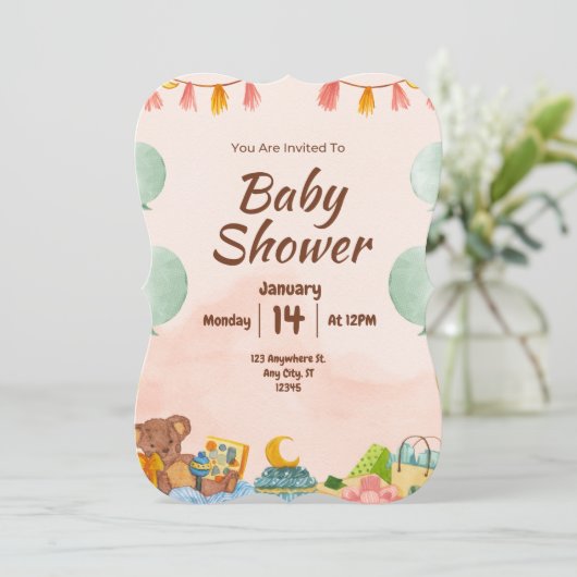 BESTSELLER! uitnodiging tot baby shower (Staand voorkant)