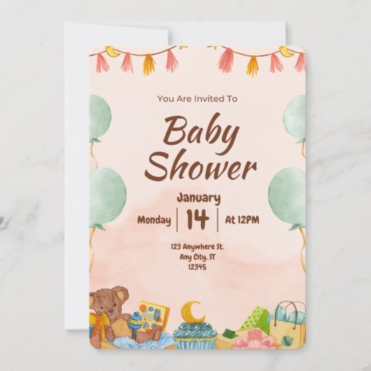 BESTSELLER! uitnodiging tot baby shower (Voorkant)