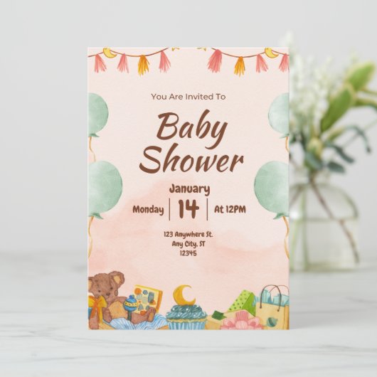 BESTSELLER! uitnodiging tot baby shower (Staand voorkant)