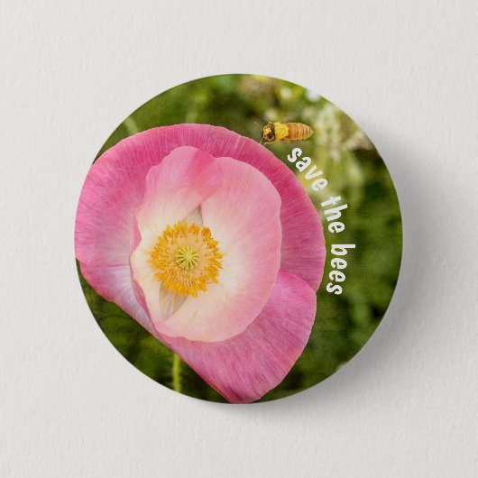 Bestuiver Save The Bees Roze Poppy Wildflowers Ronde Button 5,7 Cm (Voorkant)