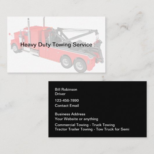 Bestuurder van zware sleepwagens visitekaartje (Voorkant / Achterkant)