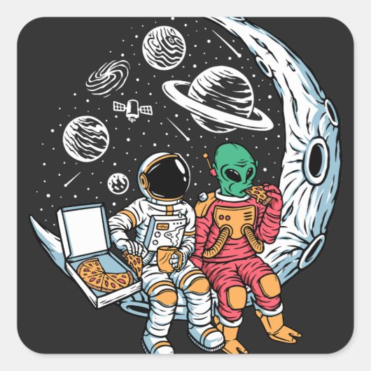 BestVrienden Alien en Astronaut Vierkante Sticker (Voorkant)