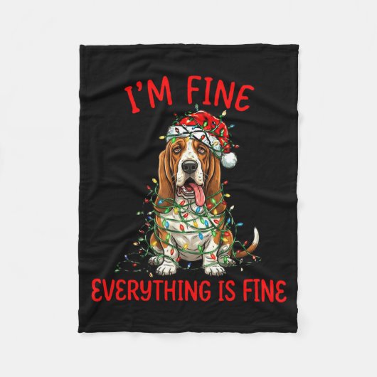 Bet Hound Dog Christmas I'm Fine Everything Is Fin Fleece Deken (Voorkant)