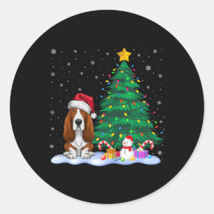 Bet Hound Dog Kerstboom Lichtjes Rendier Hoed Chri Ronde Sticker