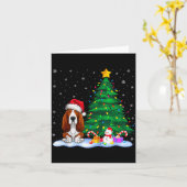 Bet Hound Dog Xmas Tree Lights Reindeer Hat Christ Kaart (Gele Bloem)