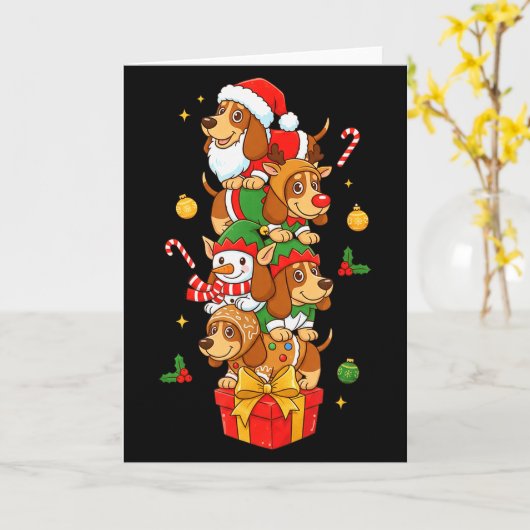 Bet Hound Kerstman Elf Sneeuwman Kerst Vrouwen Man Kaart (Gele Bloem)