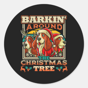 Bet Hound Rkin rond de Kerstboom Hond Kerstman Ronde Sticker