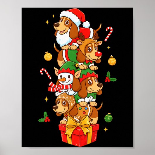 Bet Hound Santa Elf Snowman Christmas Womens Mens  Poster (Voorkant)