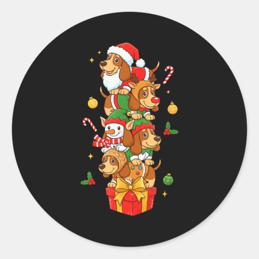 Bet Hound Santa Elf Snowman Christmas Womens Mens Ronde Sticker (Voorkant)