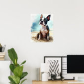 Bèta terrier op strandwandafdrukken poster (Thuiskantoor)