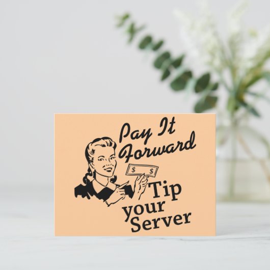 Betaal het vooruit, tip uw server briefkaart (Staand voorkant)