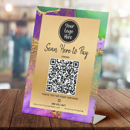 Betaal hier QR-code logo goud paars groen agaat Reclamebord Met Voetstuk