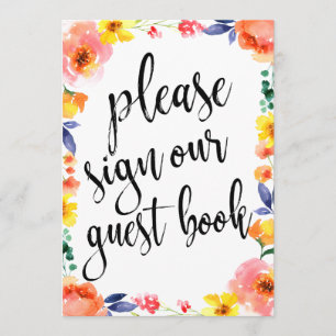 Betaalbaar Boho Bloemen Teken voor Trouwgastenboek Kaart