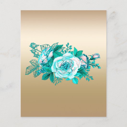 Betaalbaar Goud en Turquoise Rozen Bruiloft uitnod Flyer (Achterkant)