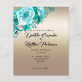 Betaalbaar Goud en Turquoise Rozen Bruiloft uitnod Flyer (Voorkant)