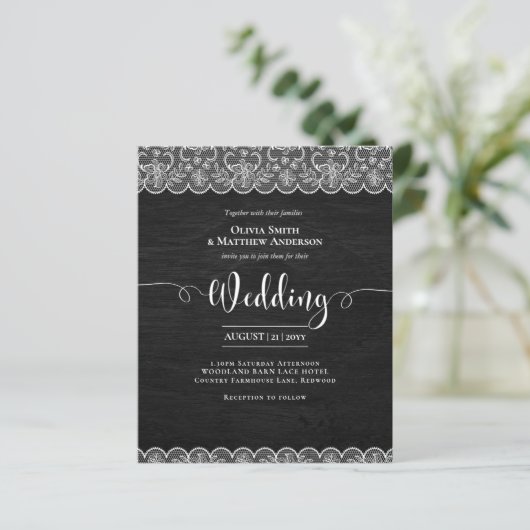 Betaalbaar Zwart Hout Wit Kant Elegant Bruiloft (Staand voorkant)