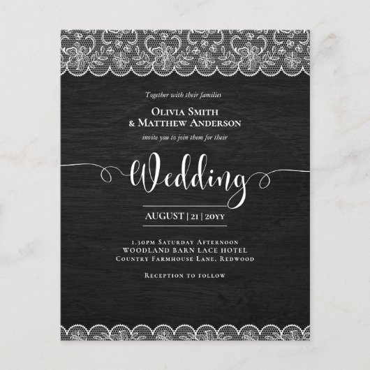 Betaalbaar Zwart Hout Wit Kant Elegant Bruiloft (Voorkant)